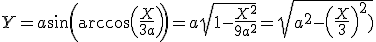Y = a \sin \left( \arccos \left( \frac{X}{3 a} \right) \right) = a \sqrt{1 - \frac{X^2}{9 a^2}} = \sqrt{a^2 - \left(\frac{X}3\right)^2)